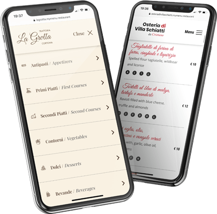 Contactless menu per ristoranti, menu digitali per ristoranti, menu con QR Code